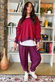 The Sunday Morning Stripe V Slouch Sweatshirt Aubergine Red
